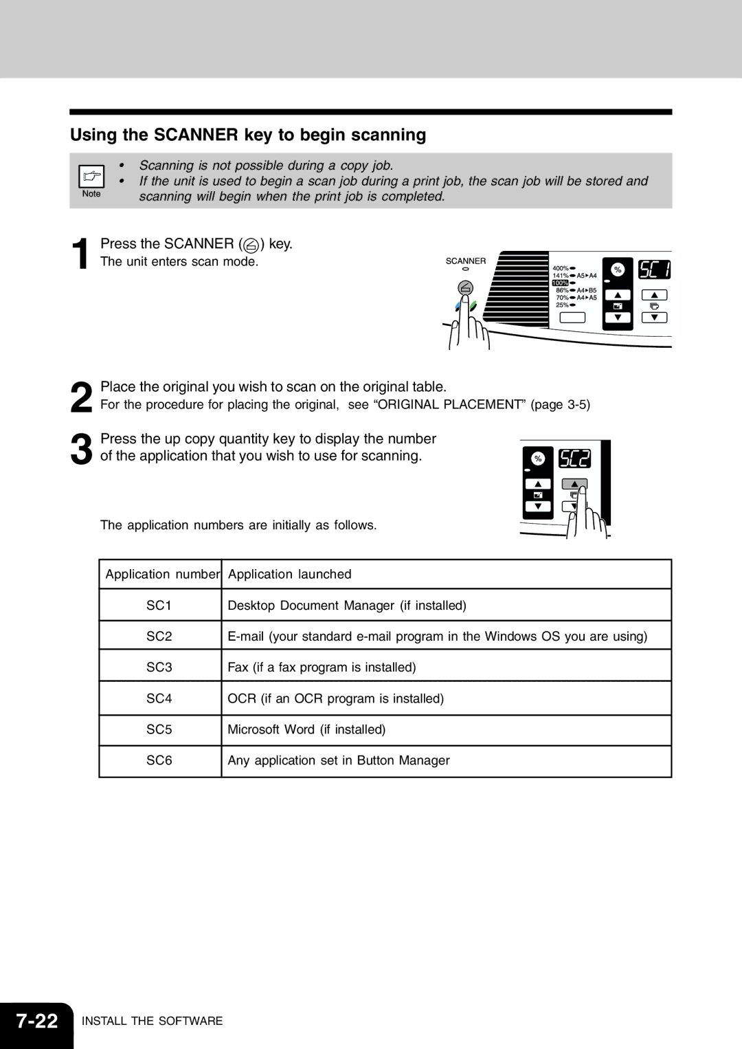 Toshiba 120/150 manual Using the Scanner key to begin scanning, Press the Scanner key 