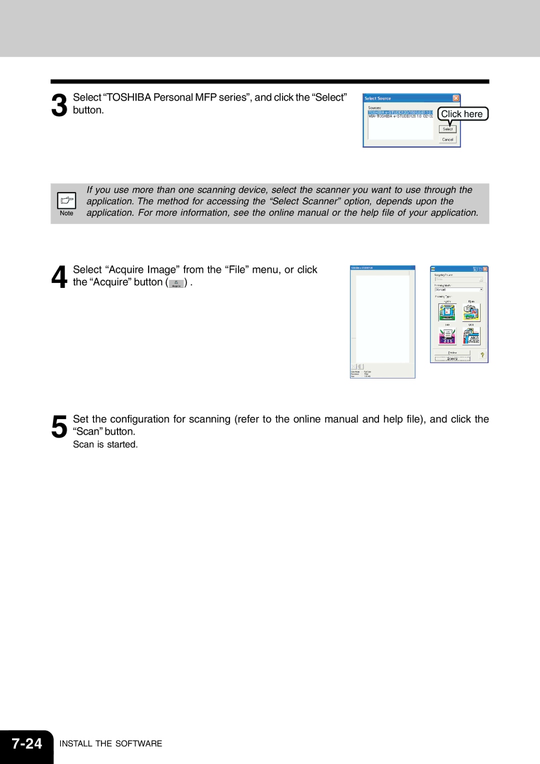 Toshiba 120/150 manual Scan is started 