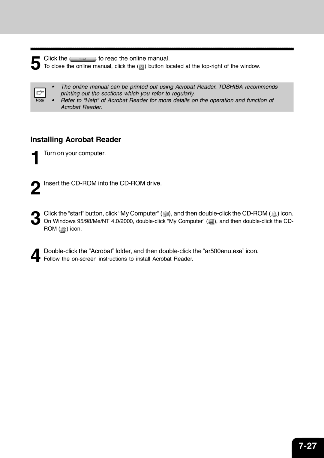 Toshiba 120/150 Click theto read the online manual 