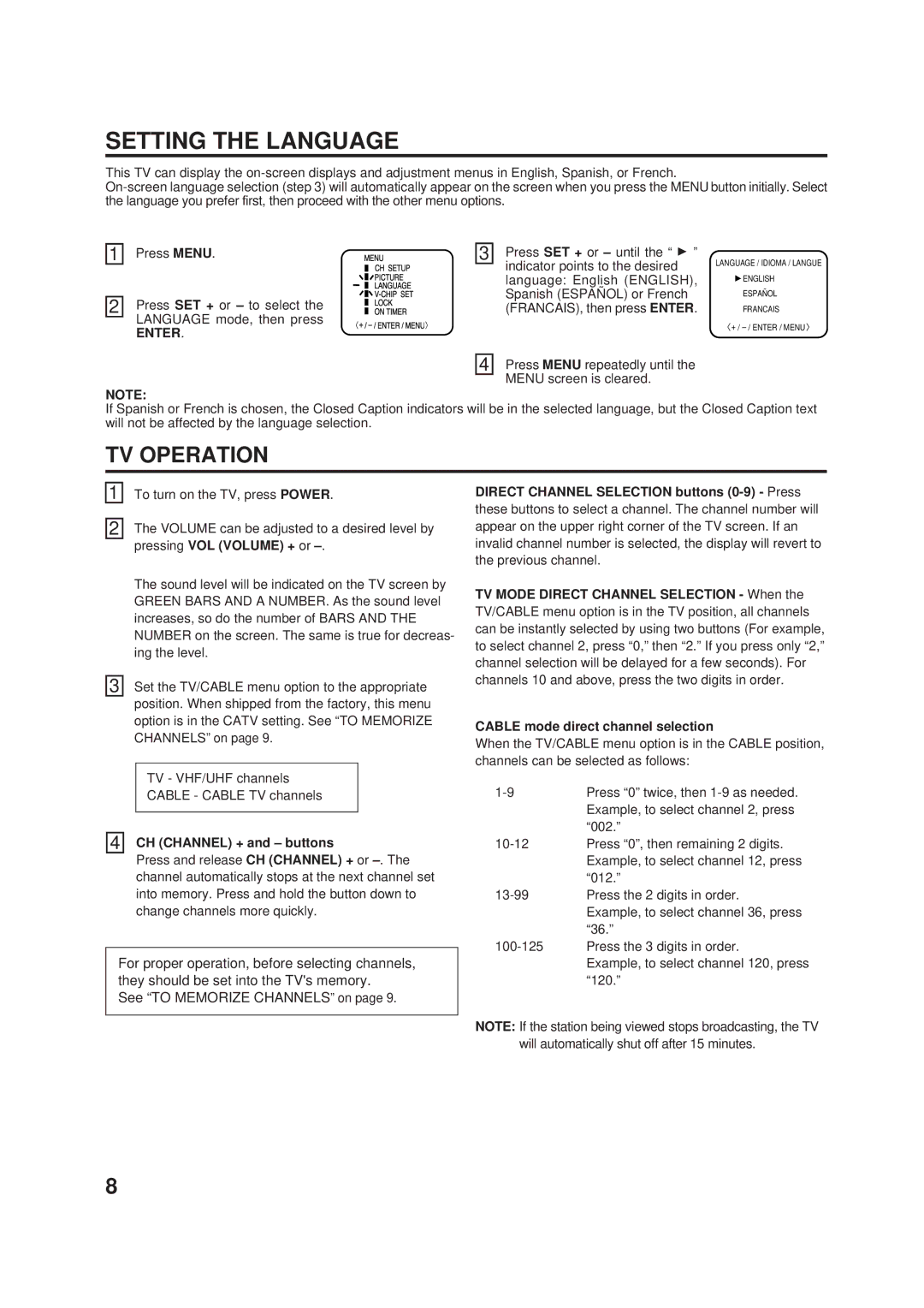 Toshiba 13A23W manual Setting the Language, Enter 