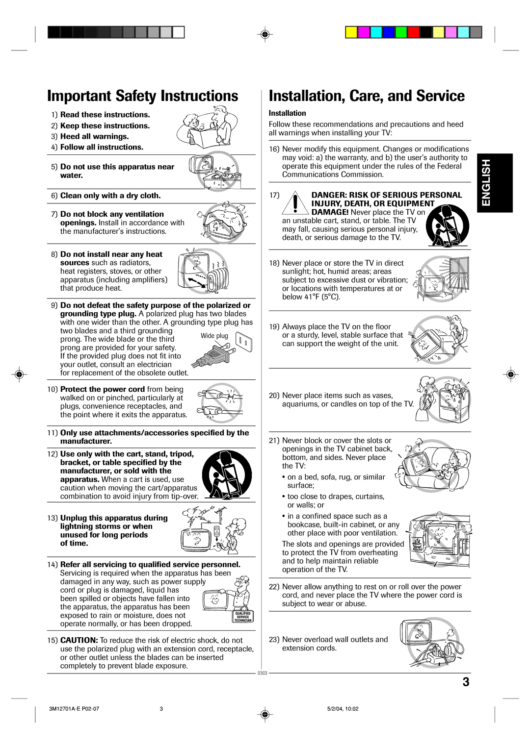 Toshiba 13A24 manual Important Safety Instructions 