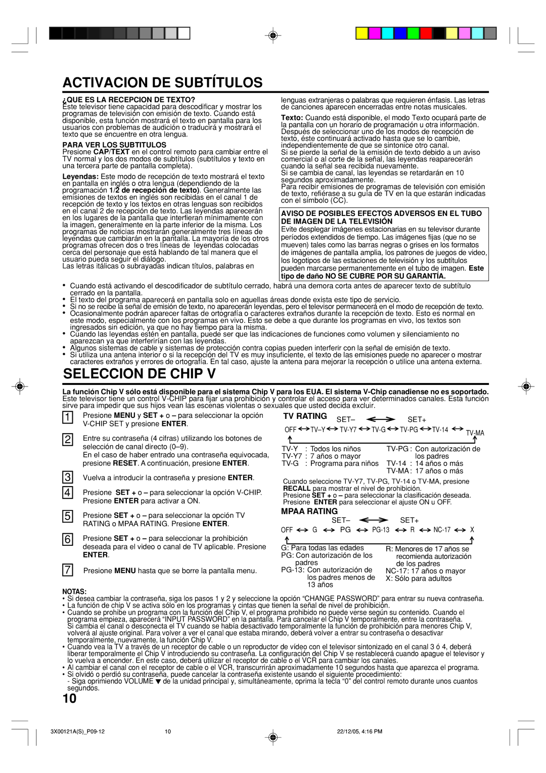 Toshiba 13A26 Activacion DE Subtítulos, Seleccion DE Chip, ¿QUE ES LA Recepcion DE TEXTO?, Para VER LOS Subtitulos, Notas 