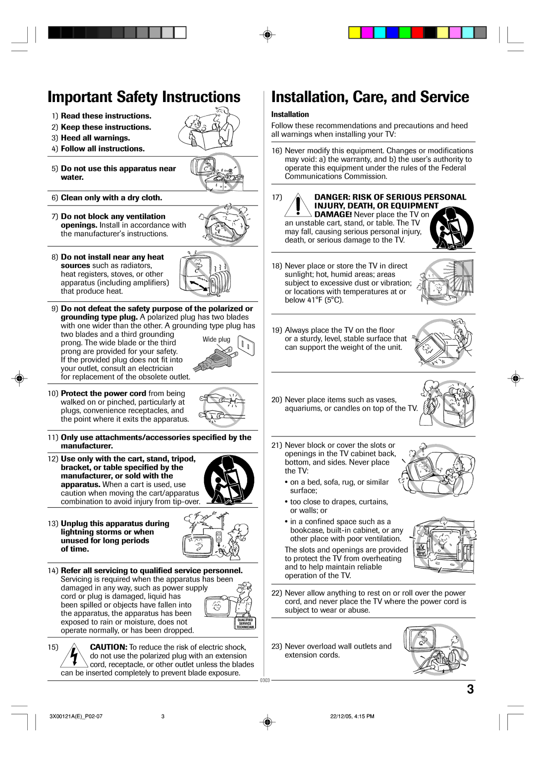 Toshiba 13A26 manual Important Safety Instructions 