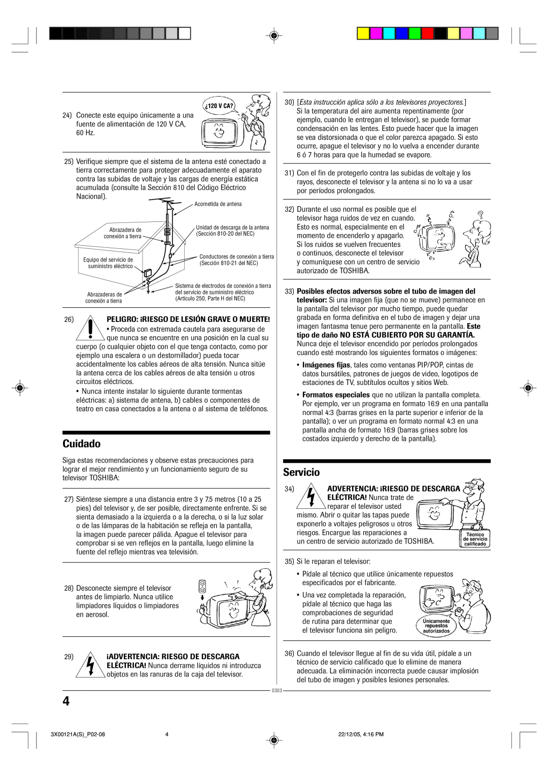 Toshiba 13A26 manual Cuidado, Servicio 