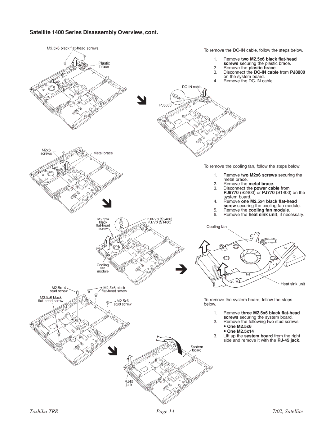 Toshiba 1405-S152, 1405-S151 specifications One M2.5x6 One M2.5x14 