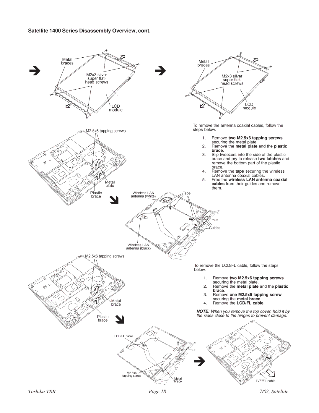 Toshiba 1405-S152, 1405-S151 specifications Remove two M2.5x6 tapping screws securing the metal plate 