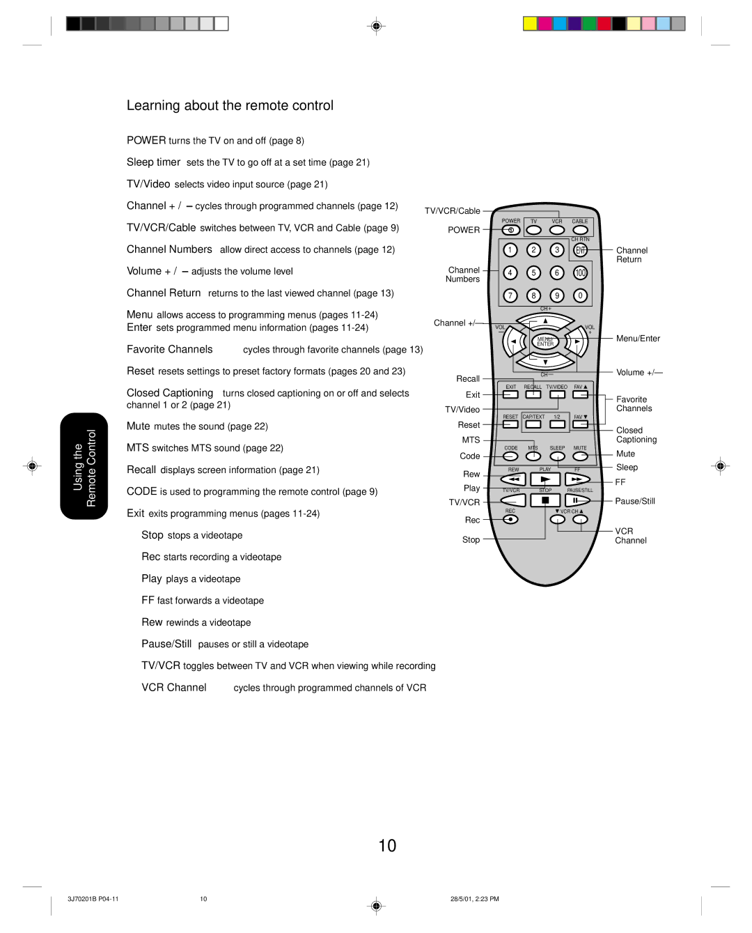 Toshiba 14AF41 appendix Learning about the remote control, 100 