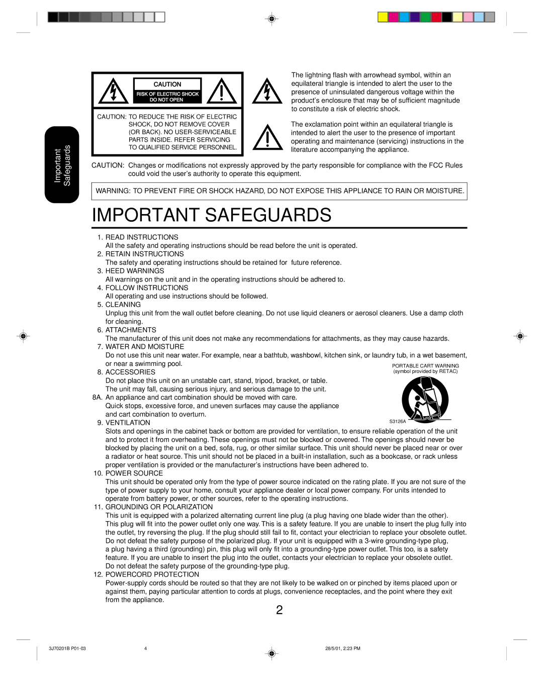 Toshiba 14AF41 appendix Important Safeguards, All operating and use instructions should be followed 