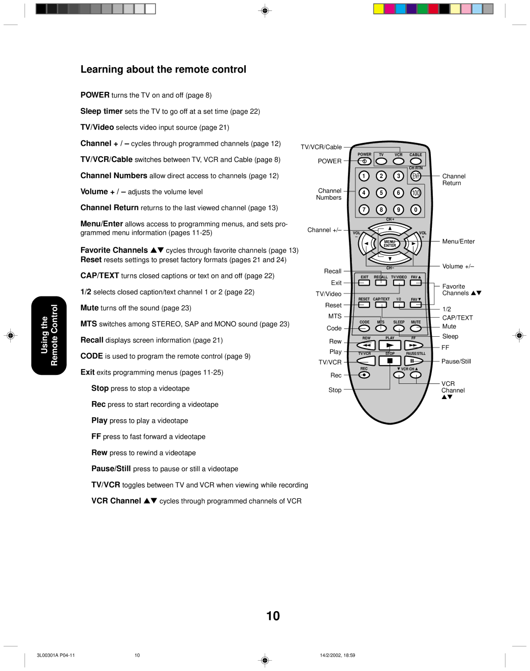 Toshiba 14AF42 appendix Learning about the remote control, 100 