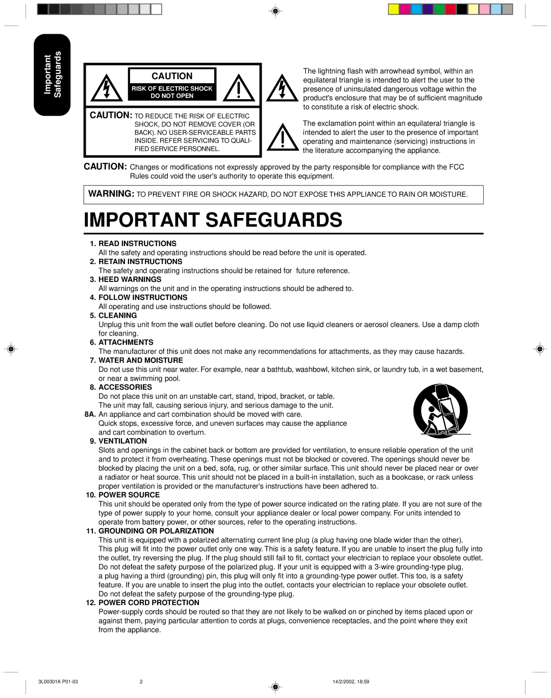 Toshiba 14AF42 appendix Important Safeguards, All operating and use instructions should be followed 