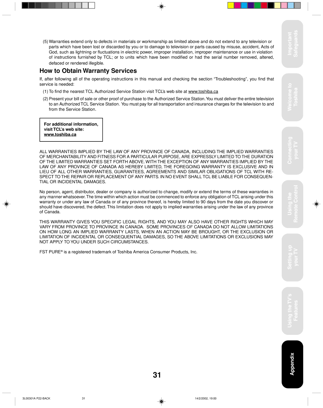 Toshiba 14AF42 appendix Using the TV’s Features 