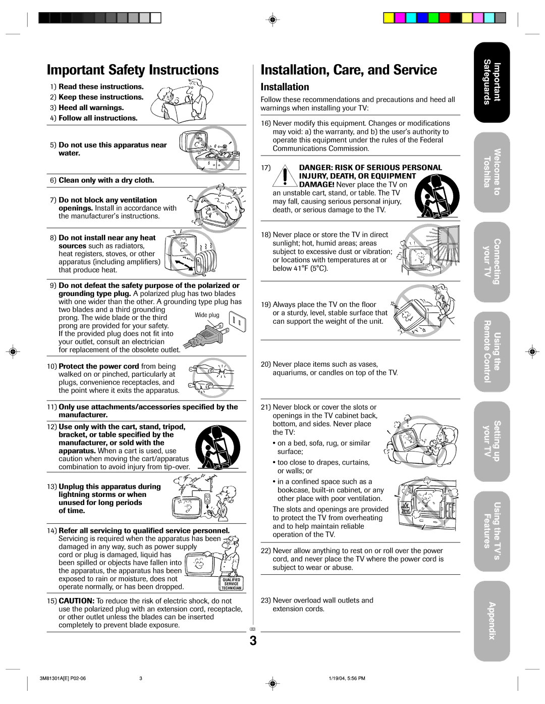 Toshiba 14AF44 appendix Important Safety Instructions 