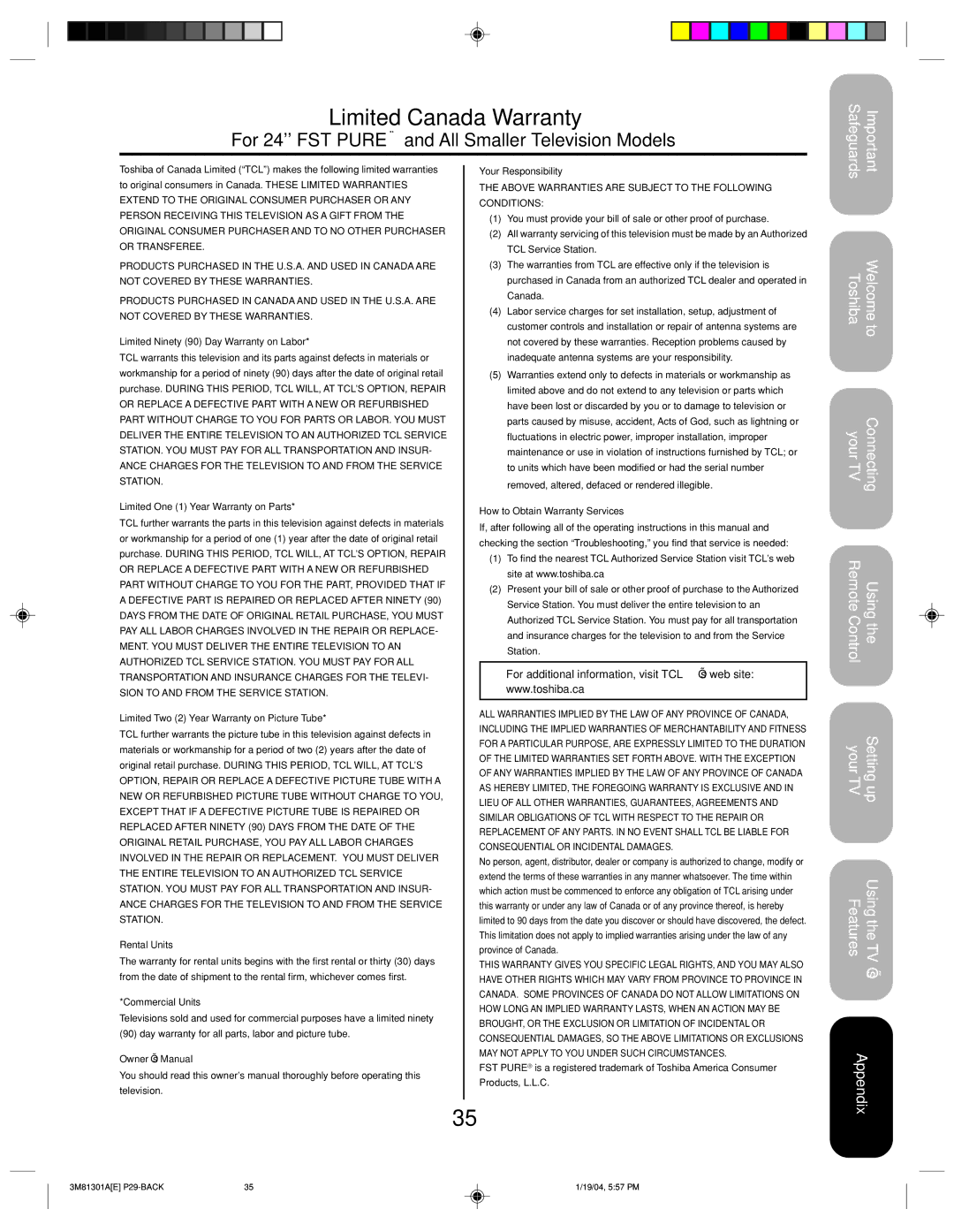 Toshiba 14AF44 appendix Limited Canada Warranty 