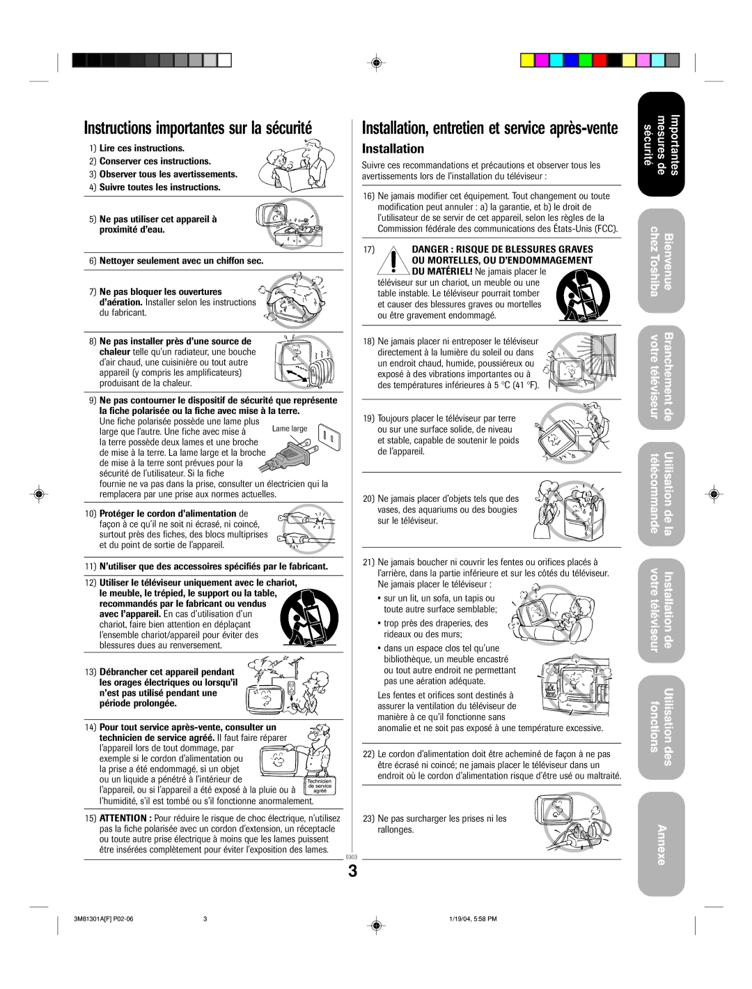 Toshiba 14AF44 appendix Instructions importantes sur la sécurité 