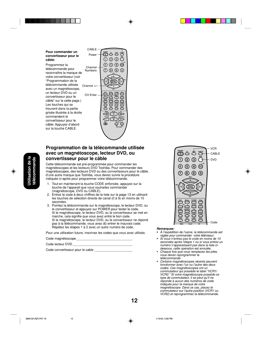 Toshiba 14AF44 appendix Câble, Programmez la, Power 