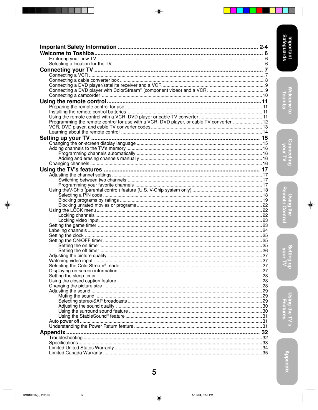 Toshiba 14AF44 Exploring your new TV Selecting a location for the TV, Changing channels, Adjusting the channel settings 