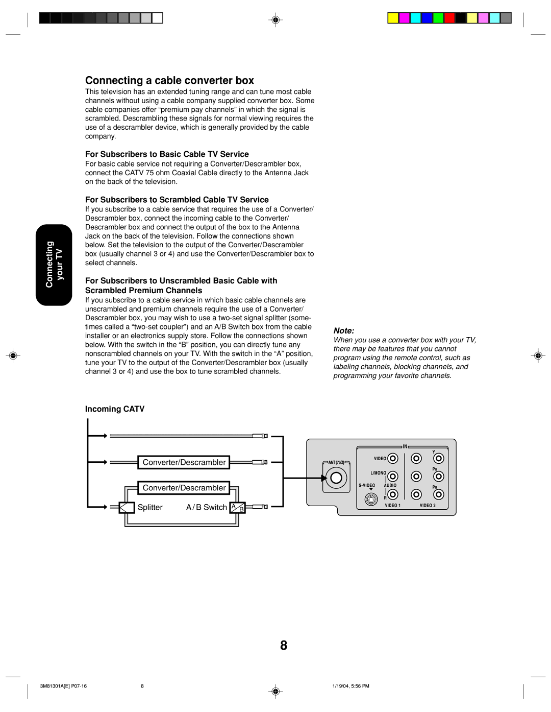 Toshiba 14AF44 appendix Connecting a cable converter box, For Subscribers to Basic Cable TV Service 