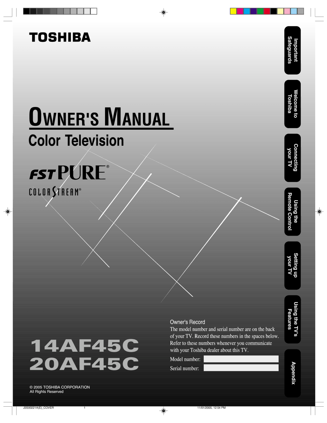 Toshiba 14AF45C, 20AF45C appendix 14AF45C 20AF45C 