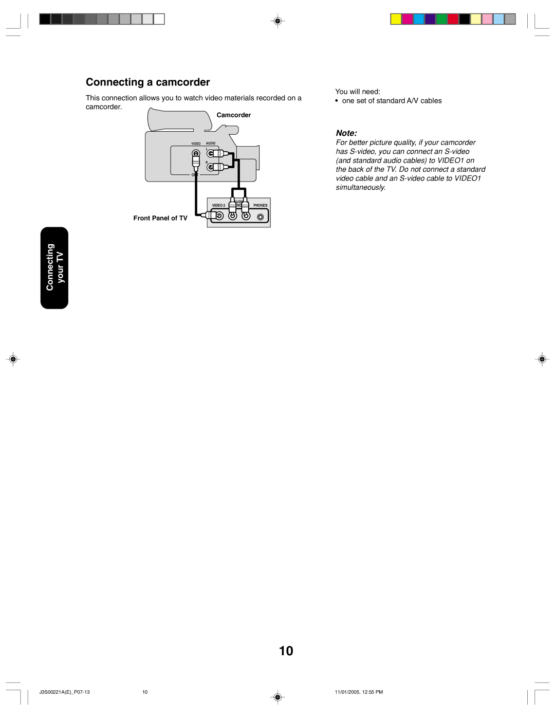 Toshiba 14AF45C, 20AF45C appendix Connecting a camcorder, You will need One set of standard A/V cables 