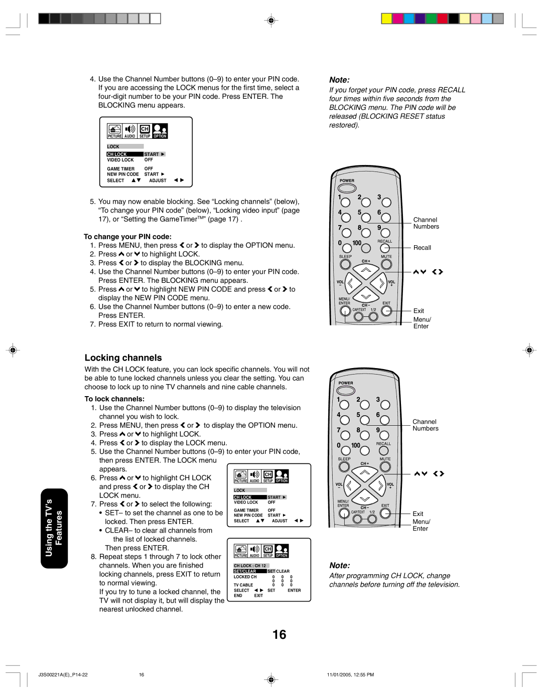 Toshiba 14AF45C, 20AF45C appendix Locking channels 