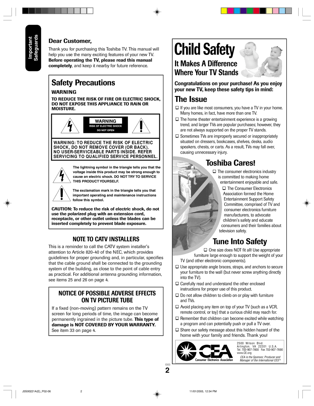 Toshiba 14AF45C, 20AF45C appendix Child Safety 