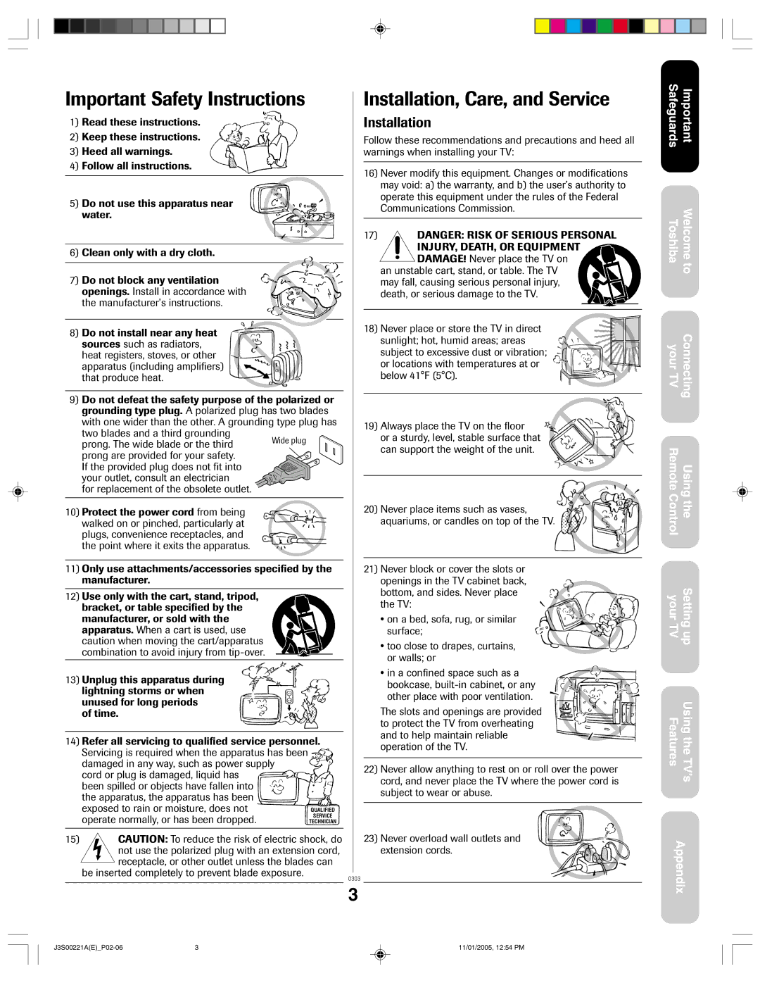 Toshiba 14AF45C, 20AF45C appendix Important Safety Instructions 