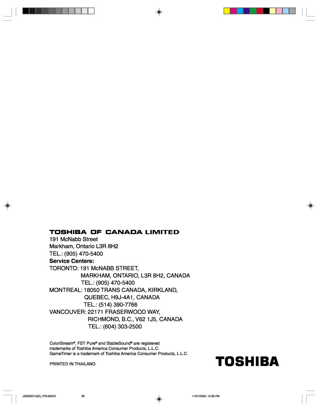 Toshiba 14AF45C, 20AF45C appendix Service Centers 