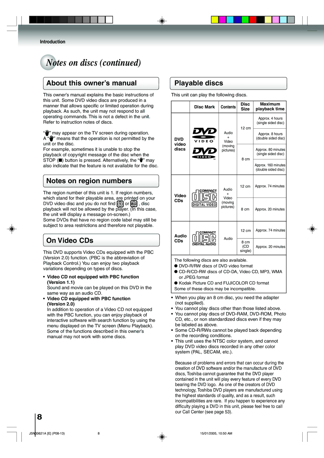 Toshiba 14DLV75 owner manual On Video CDs, Playable discs, Dvd 