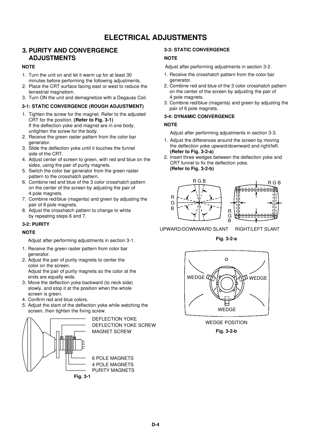 Toshiba 14N21NS service manual Purity and Convergence Adjustments, Static Convergence Rough Adjustment, Dynamic Convergence 