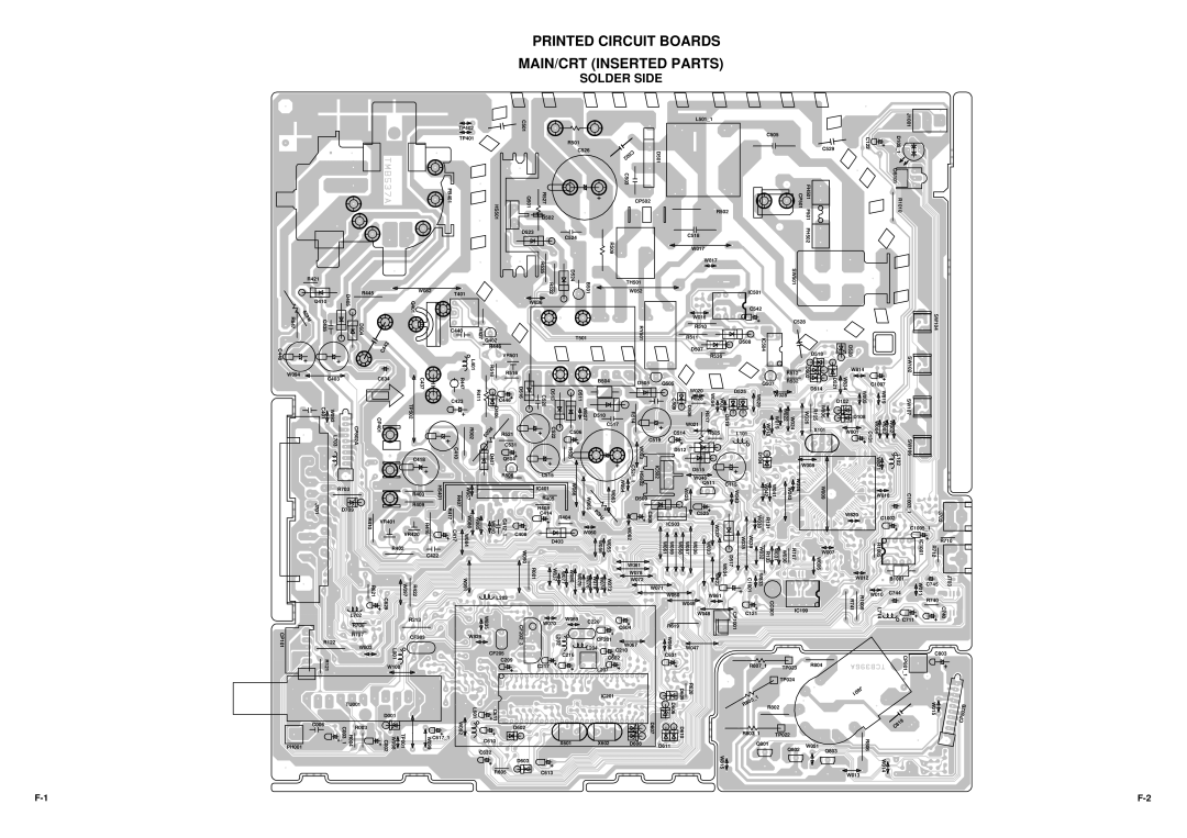 Toshiba 14N21NS service manual Printed Circuit Boards MAIN/CRT Inserted Parts, Solder Side 