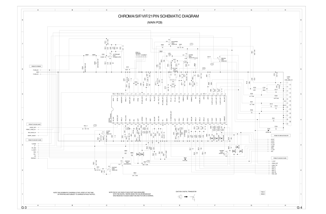 Toshiba 14N21NS FROM/TO Power CON+8V GND, G Outout, Chroma IC201 STV2246C FM CAP Audio OUT GND D, Cont, Buffer, 21PIN 