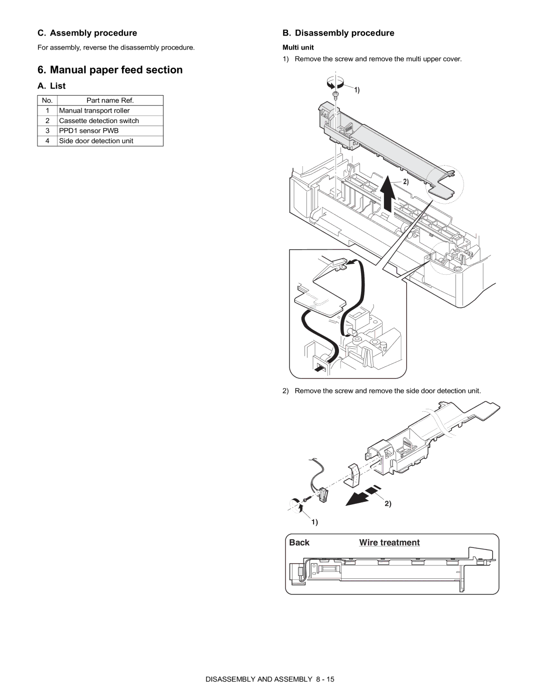 Toshiba e-STUDIO120, 150, [DP-1210, 1510] manual Back Wire treatment 