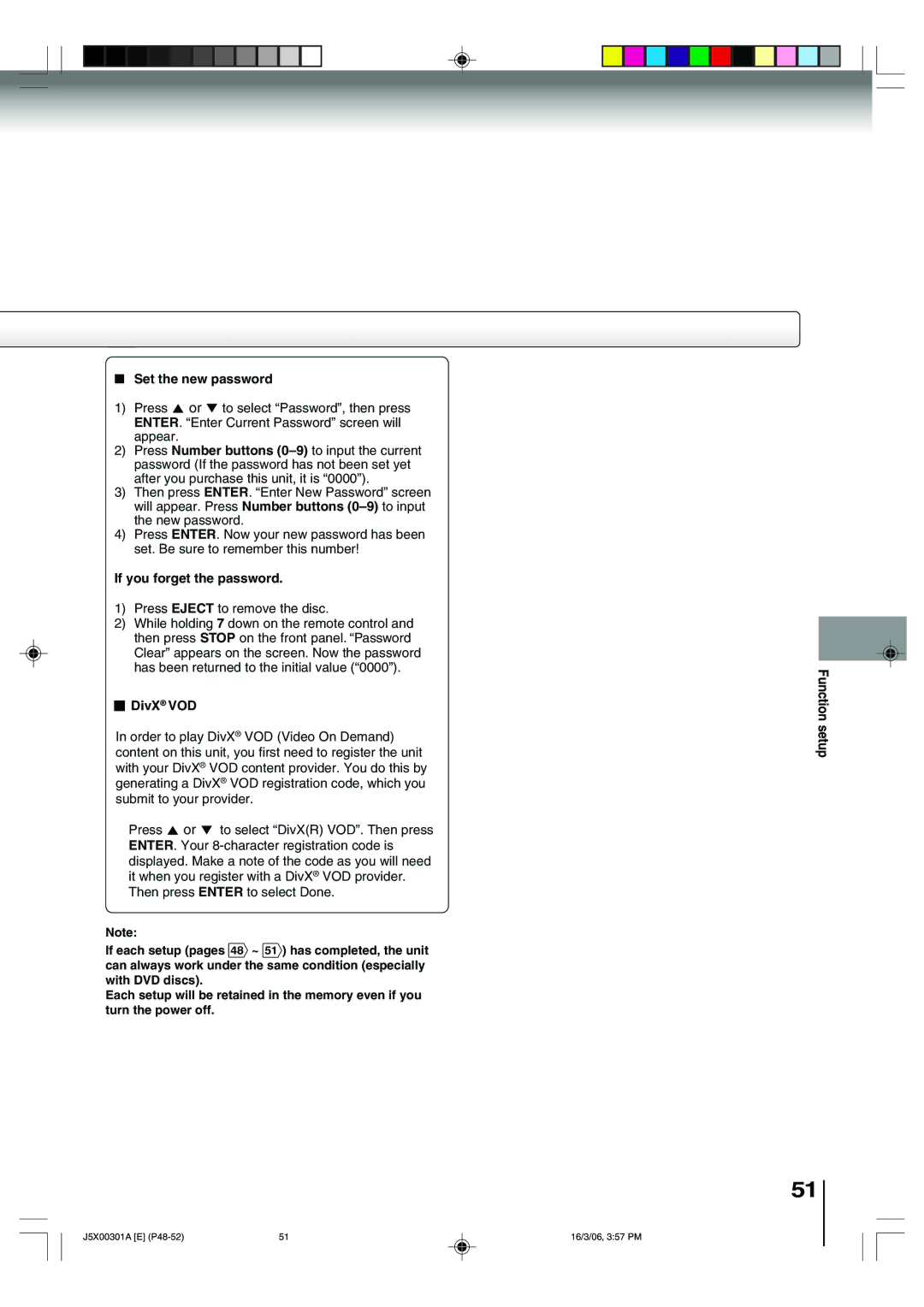 Toshiba 15DLV16 owner manual Set the new password, If you forget the password, DivX VOD 