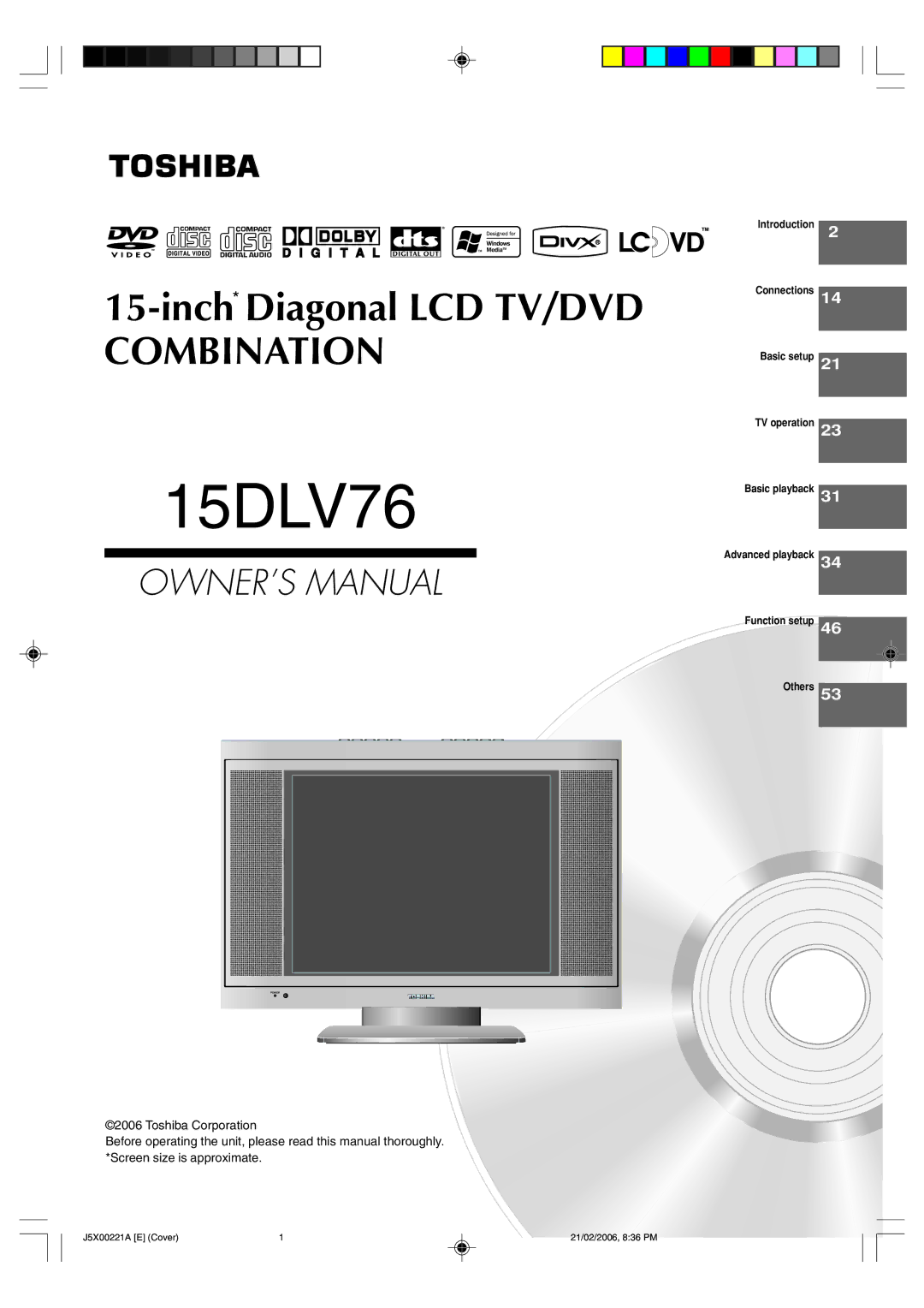 Toshiba 15DLV76 owner manual 