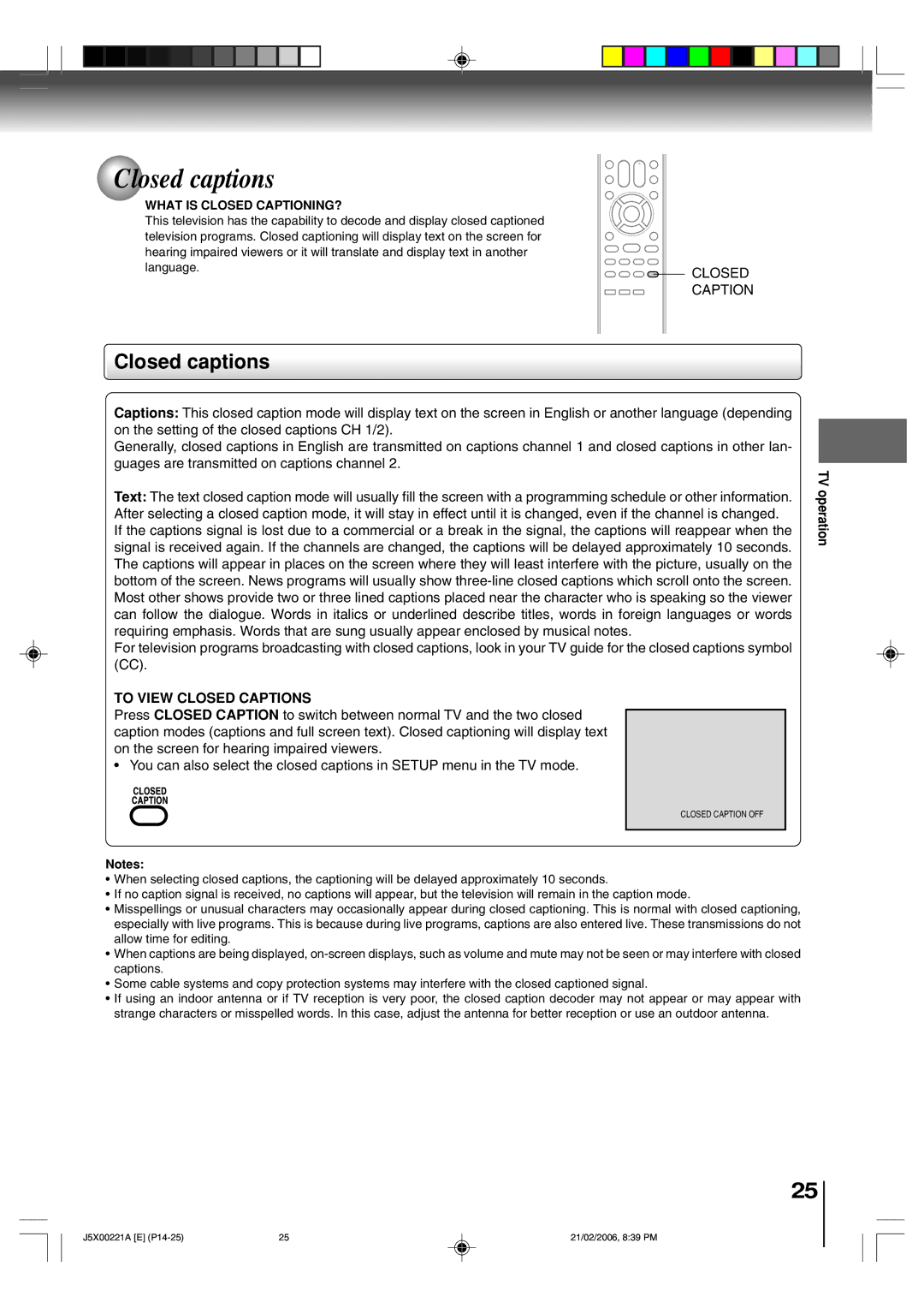 Toshiba 15DLV76 owner manual Closed captions, To View Closed Captions, What is Closed CAPTIONING?, TV operation 