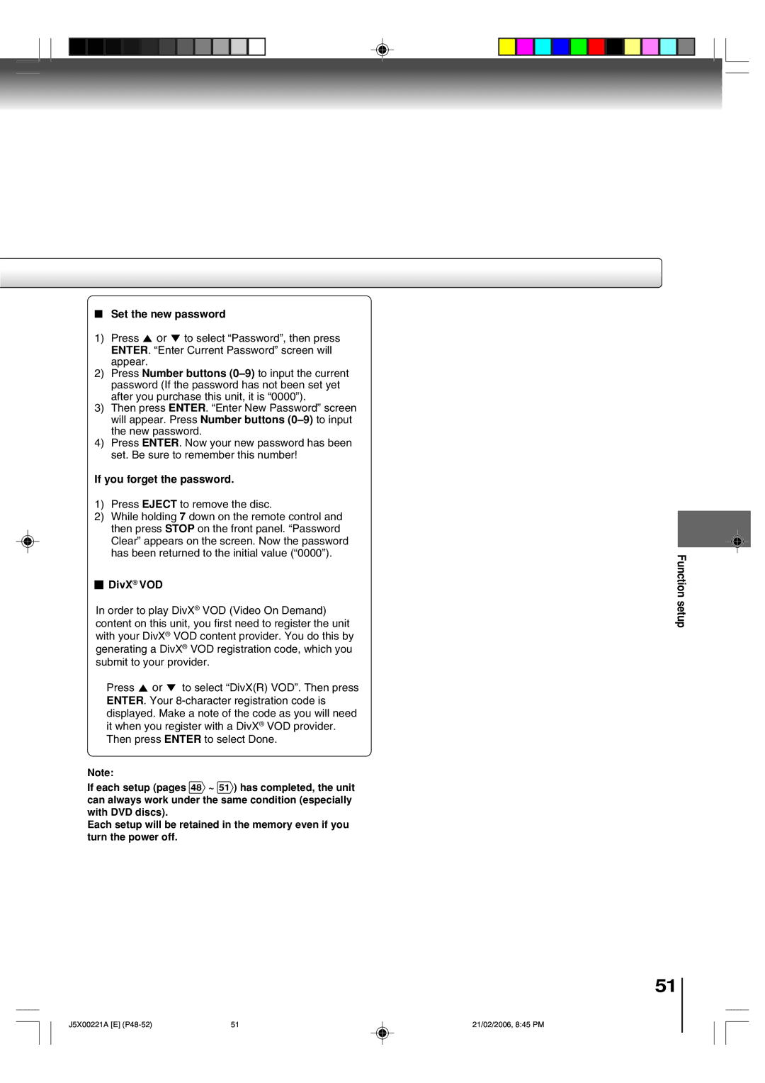 Toshiba 15DLV76 owner manual Set the new password, If you forget the password, DivX VOD 