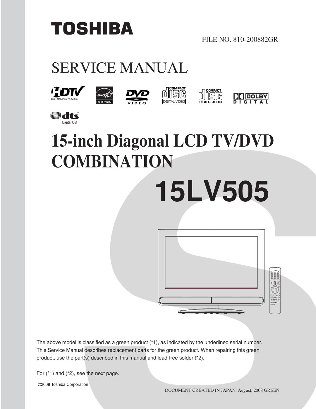 Toshiba 15LV505 service manual 