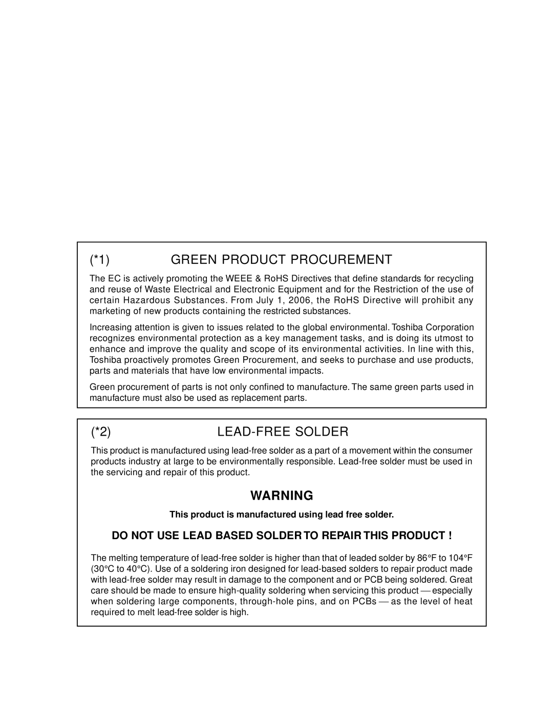 Toshiba 15LV505 service manual Green Product Procurement 