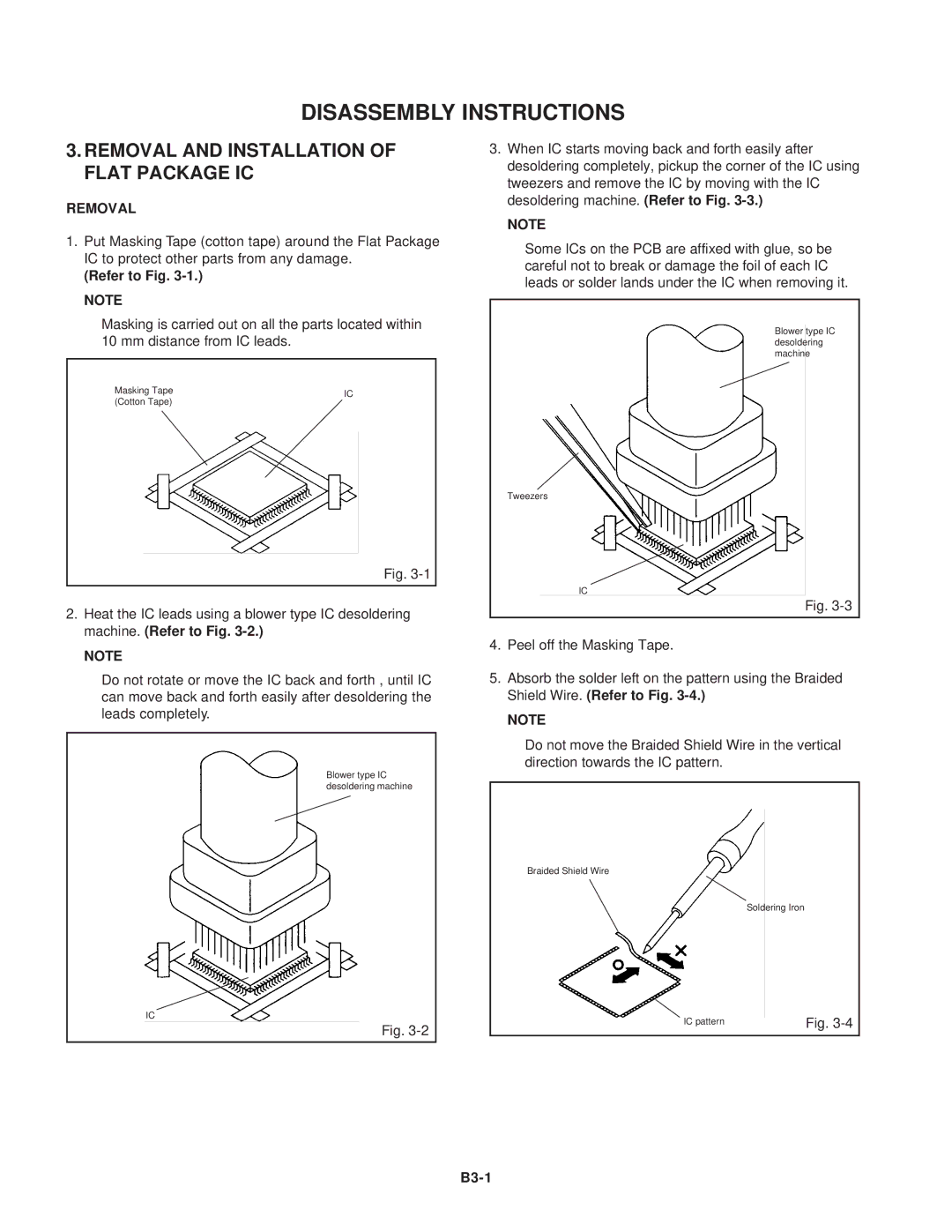 Toshiba 15LV505 service manual Removal, Refer to Fig, B3-1 