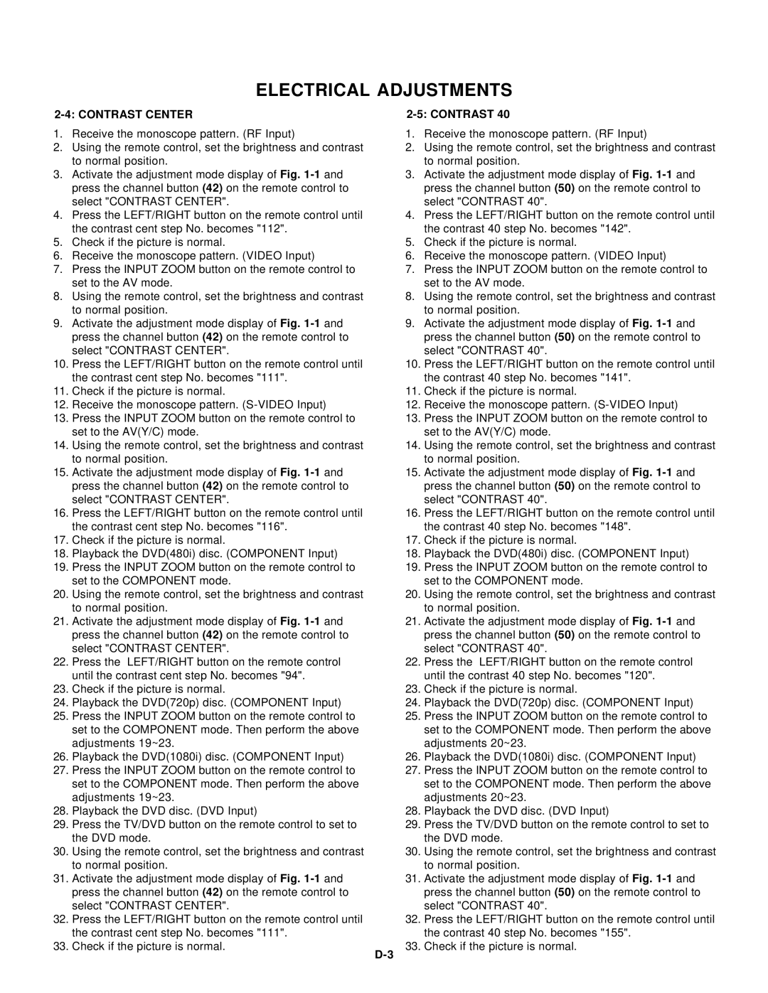 Toshiba 15LV505 service manual Contrast Center 