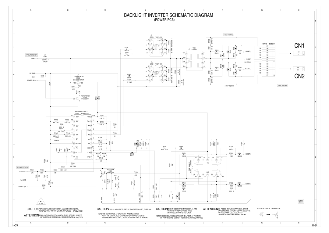 Toshiba 15LV505 service manual Backlight Inverter Schematic Diagram, High Voltage 