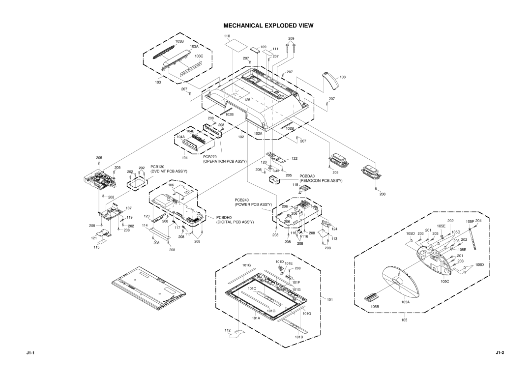 Toshiba 15LV505 service manual Mechanical Exploded View, J1-1 