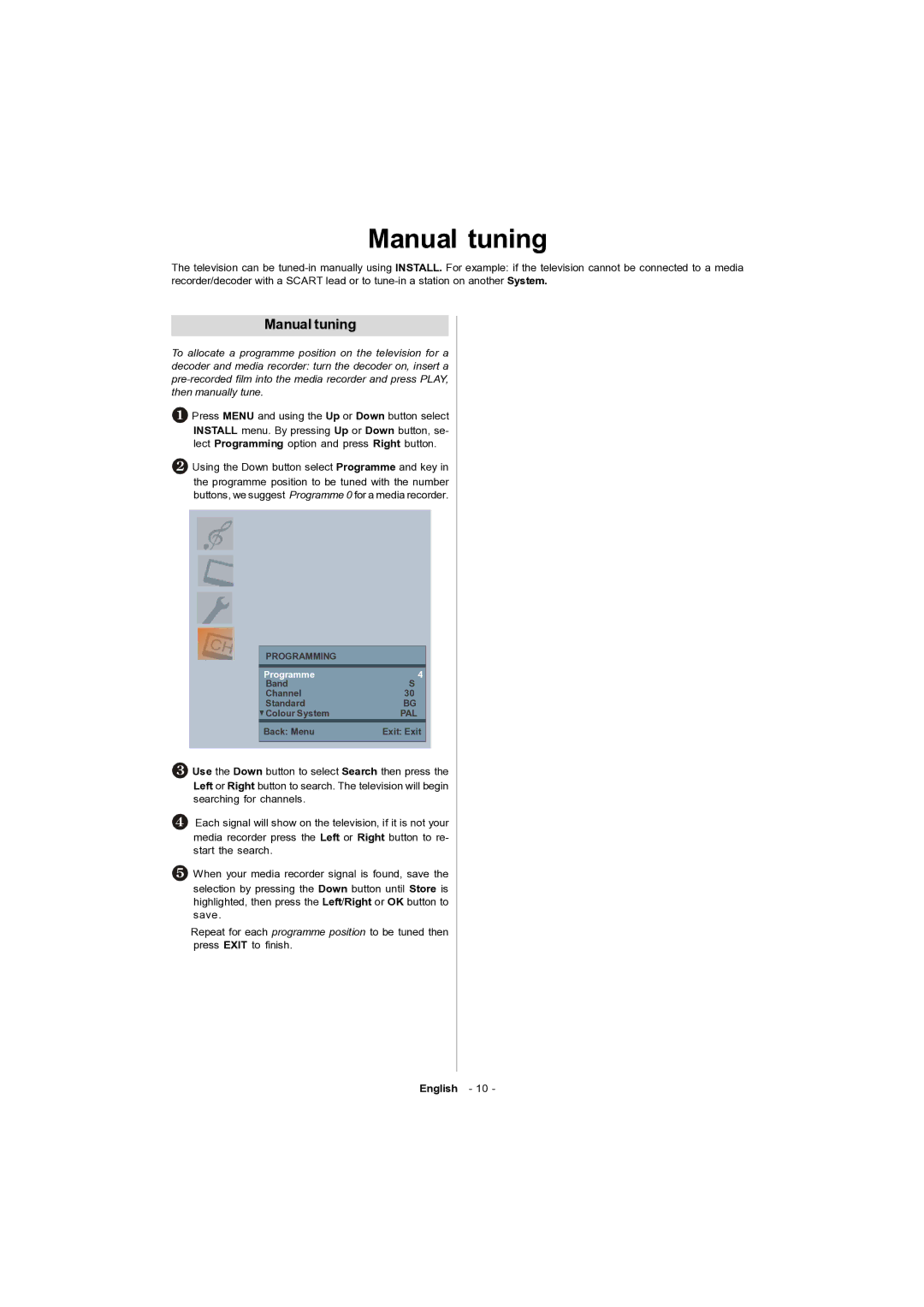 Toshiba 15v300PG owner manual Manual tuning 