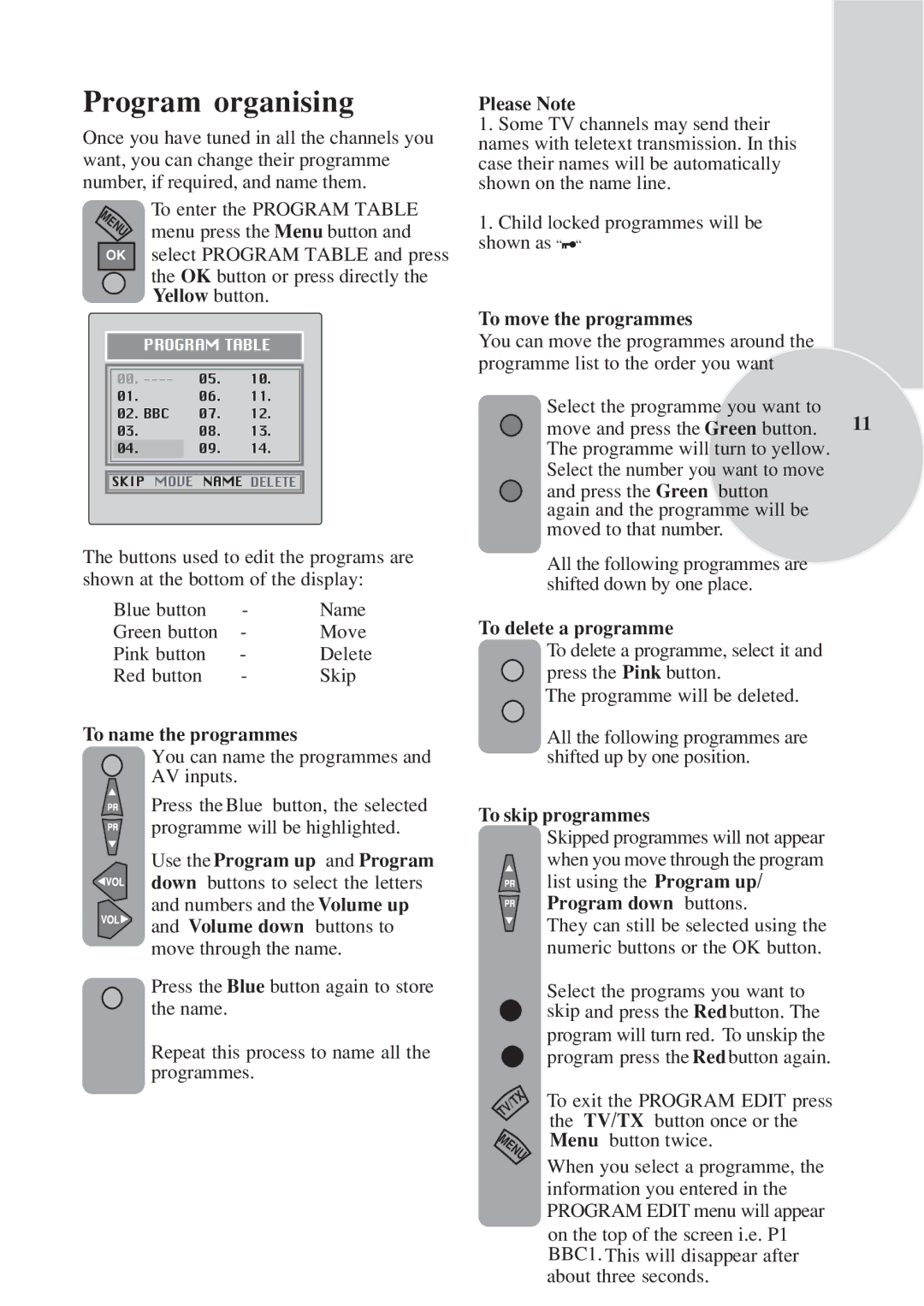 Toshiba 15VL33 owner manual Program organising 