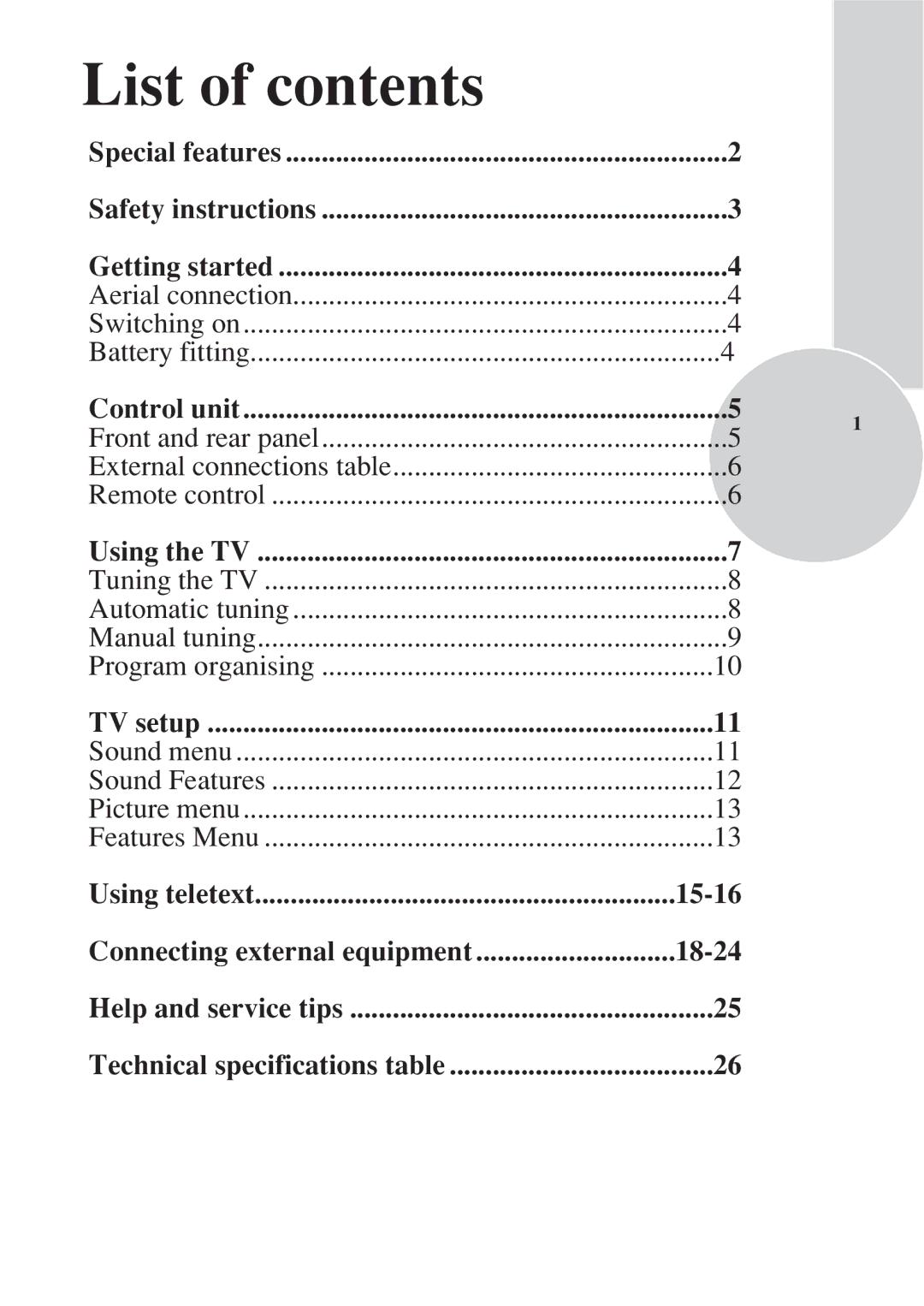 Toshiba 15VL33 owner manual List of contents 