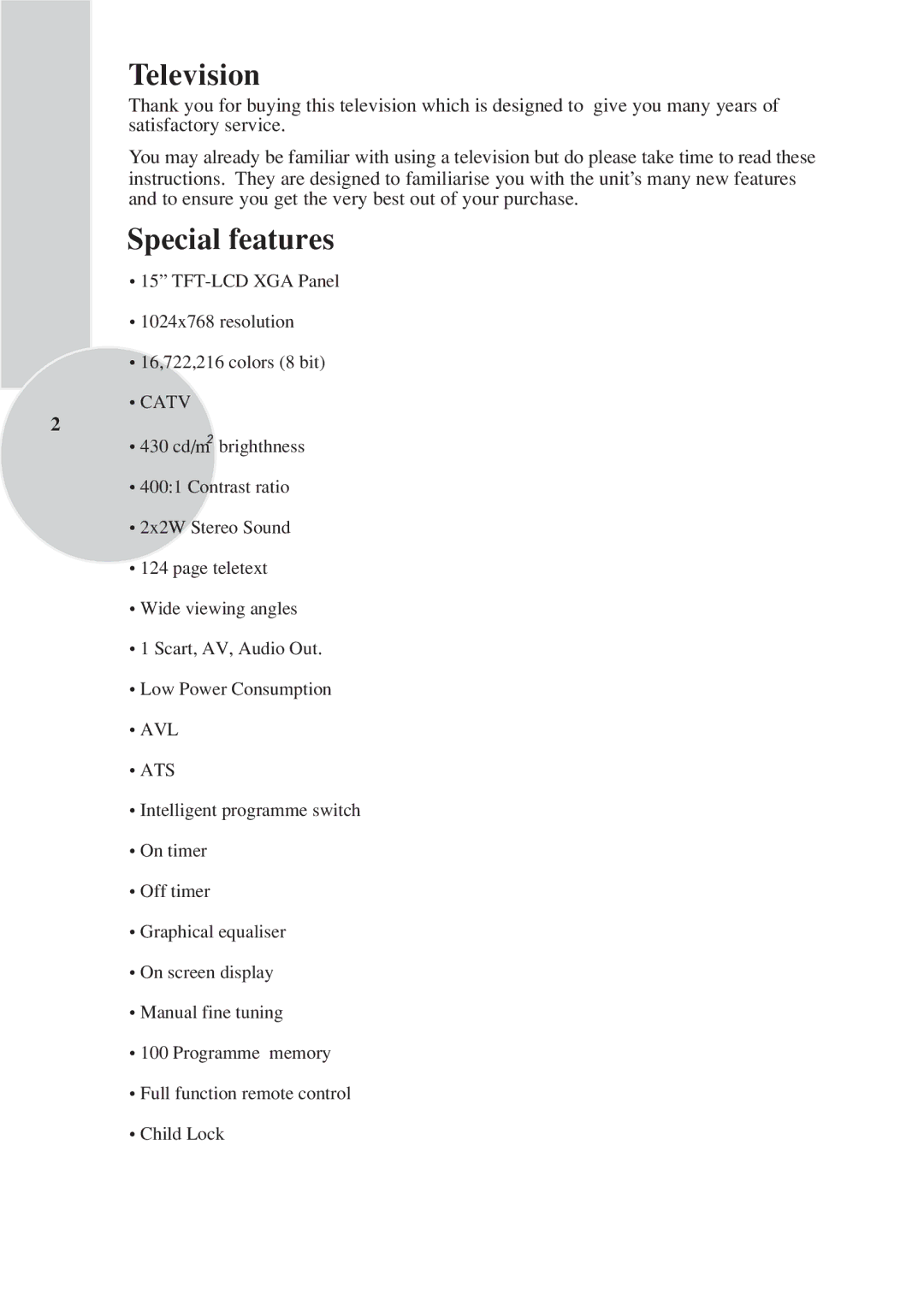 Toshiba 15VL33 owner manual Television, Special features 