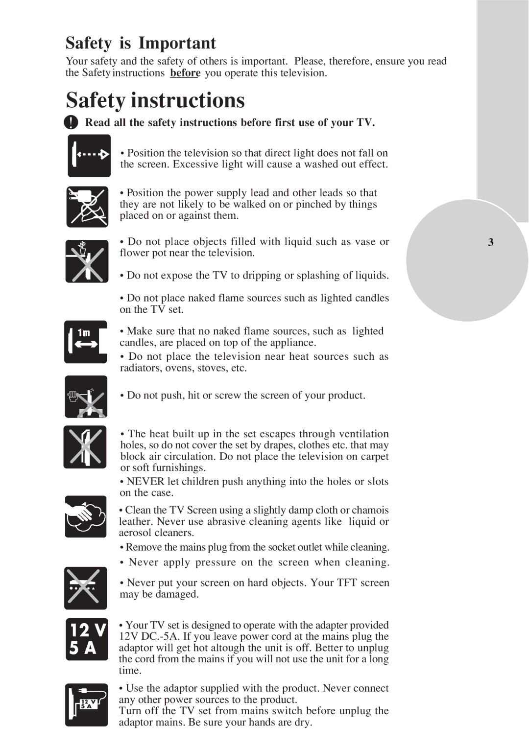 Toshiba 15VL33 owner manual Safety is Important, Read all the safety instructions before first use of your TV 