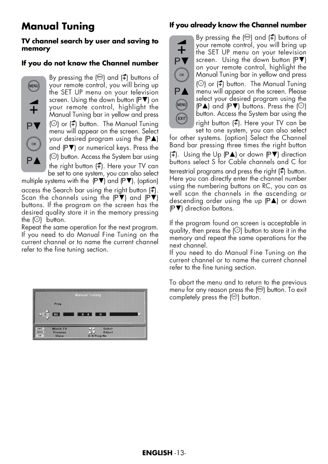 Toshiba 15VL63c manual Manual Tuning, If you already know the Channel number 