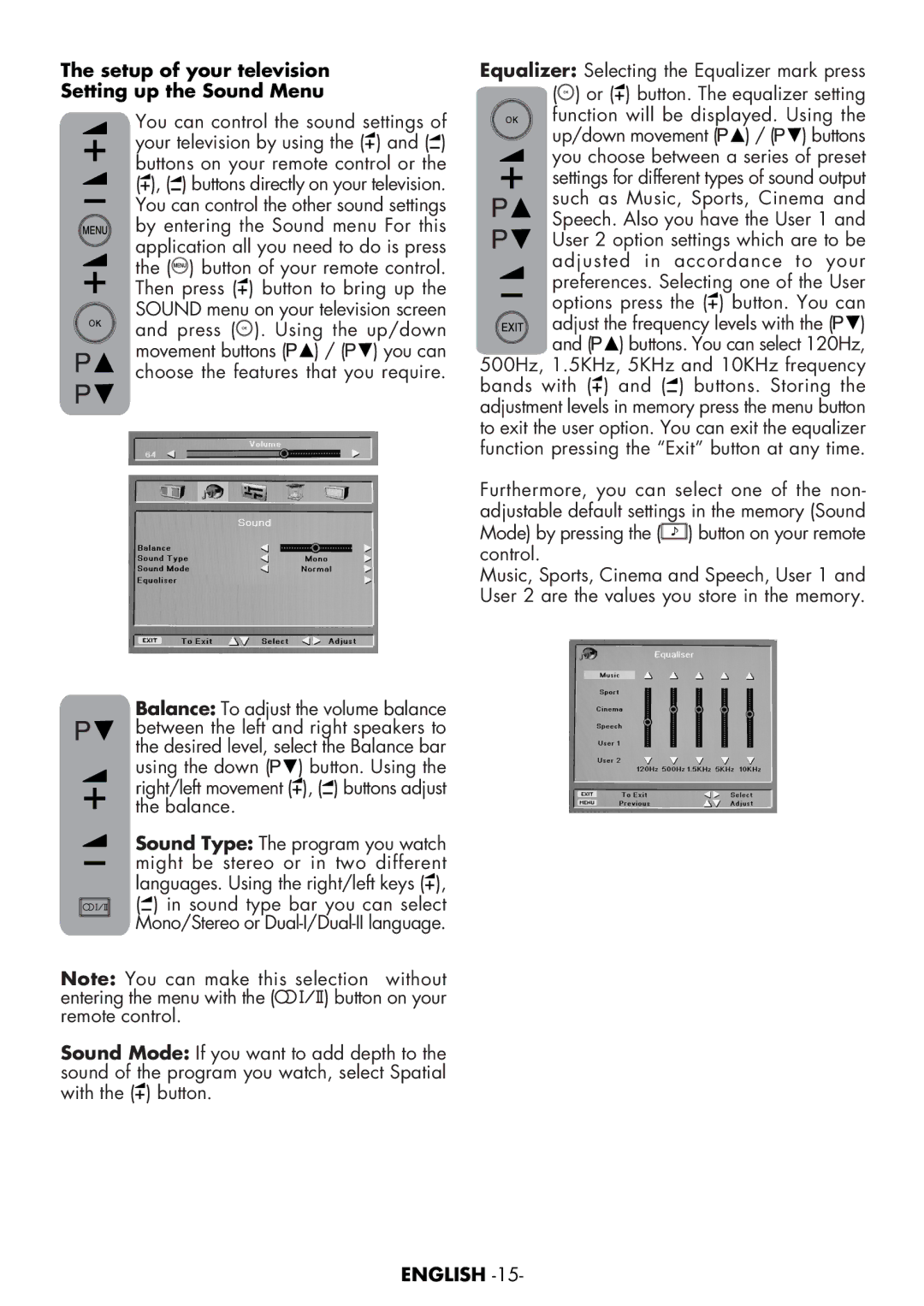 Toshiba 15VL63c manual Setup of your television Setting up the Sound Menu 