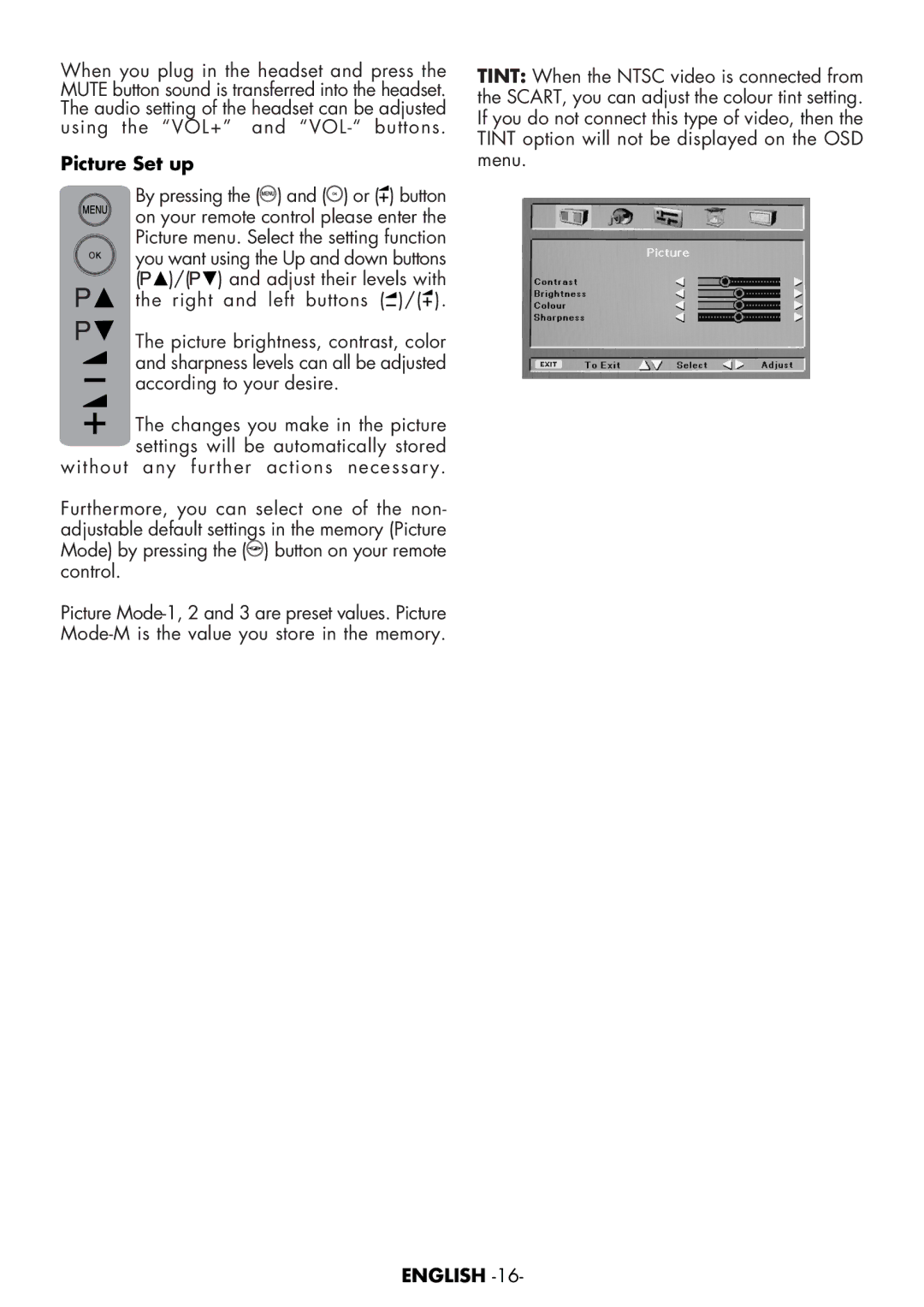 Toshiba 15VL63c manual Picture Set up 